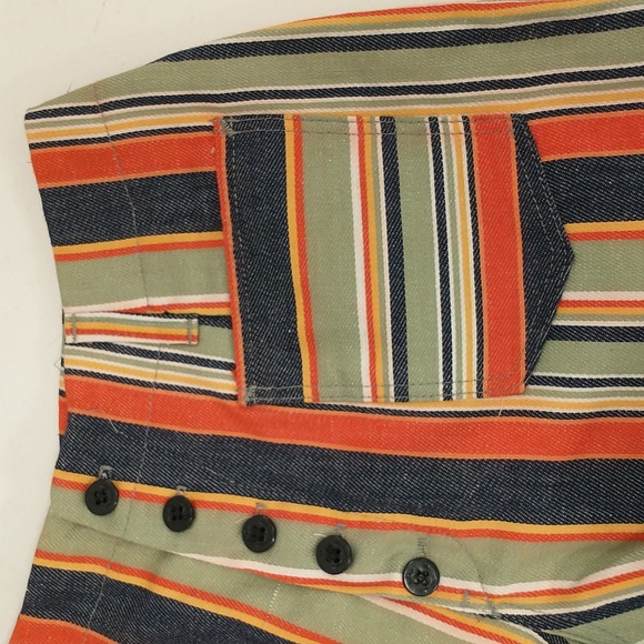 Vintage 70s Striped Short Shorts Authentic Button Front Patch Pockets Denim like - Picture 4 of 5